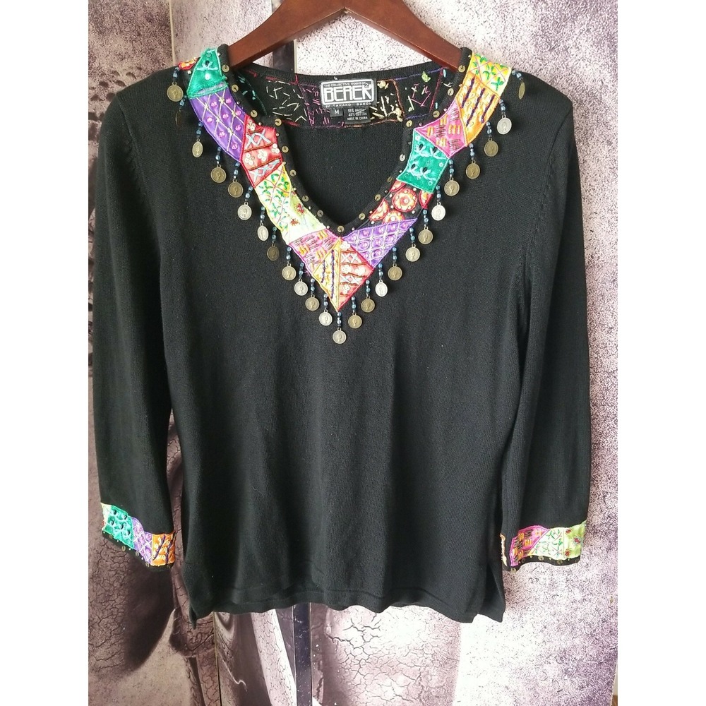 the COLLECTIVE Works of BEREK 2 By Takako Sakon Black Knit Embellished Knit sz M